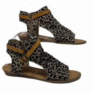 Blowfish Safari Leopard Print Canvas Low Wedge Sandals Size 10